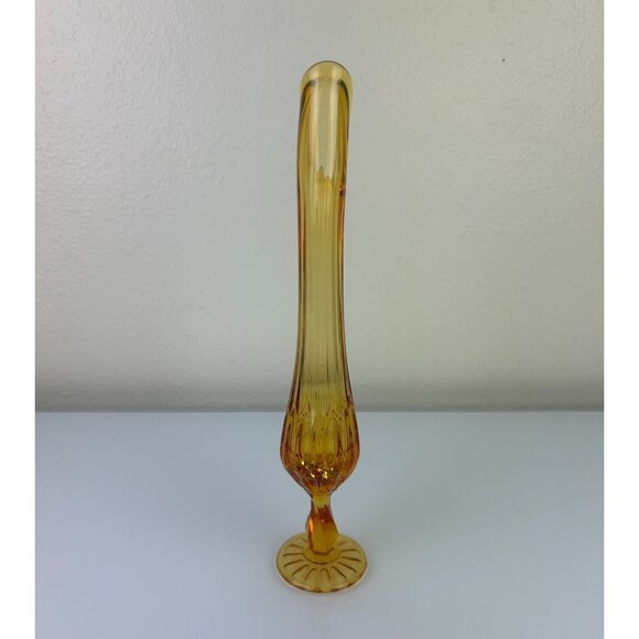 Fenton Colonial Vintage Amber Glass Art Swung Vase Thumbprint Base 12" Boho - Picture 7 of 15